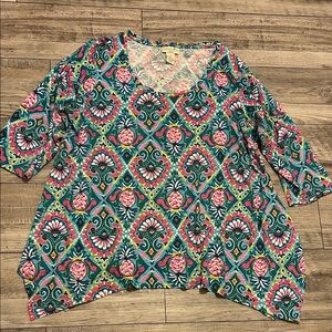 🍫$7 Sale Caribbean Joe pink green tropical top